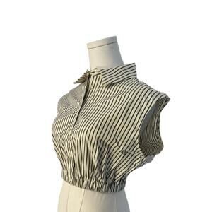 NWT WEWOREWHAT REVOLVE (cropped) Striped Black and Cream Blouse